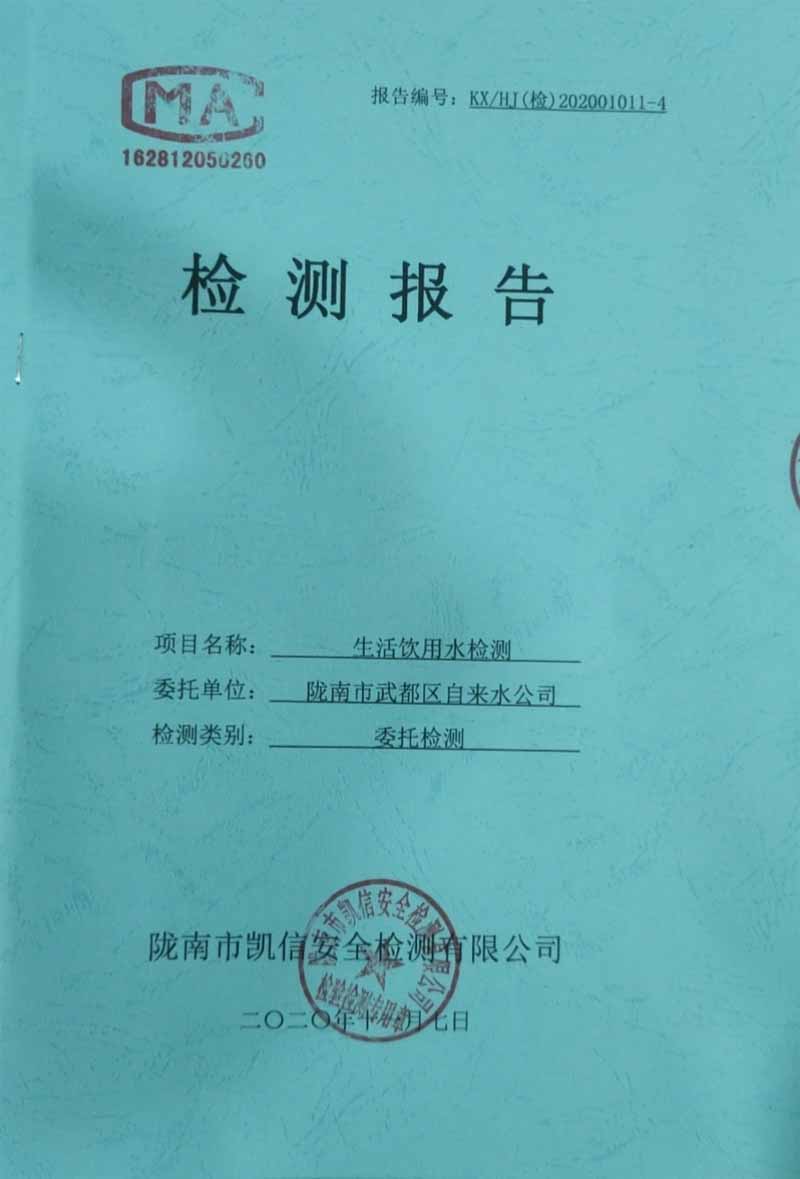 2020年11月7日武都城區(qū)飲用水檢測報(bào)告